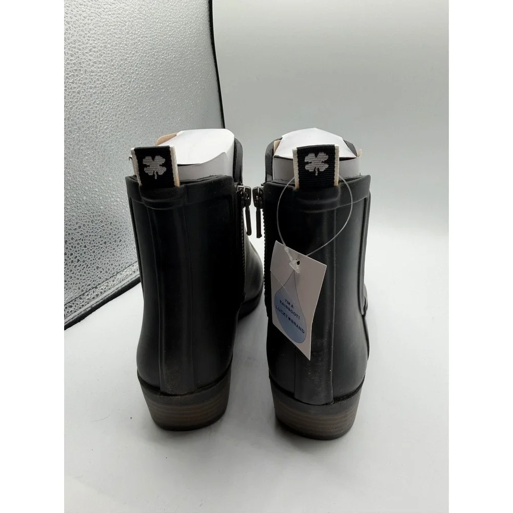 Lucky Brand Basel H2O Black Rubber Rain Ankle Boots womans‎ 9M LK-BASELH2O NEW
